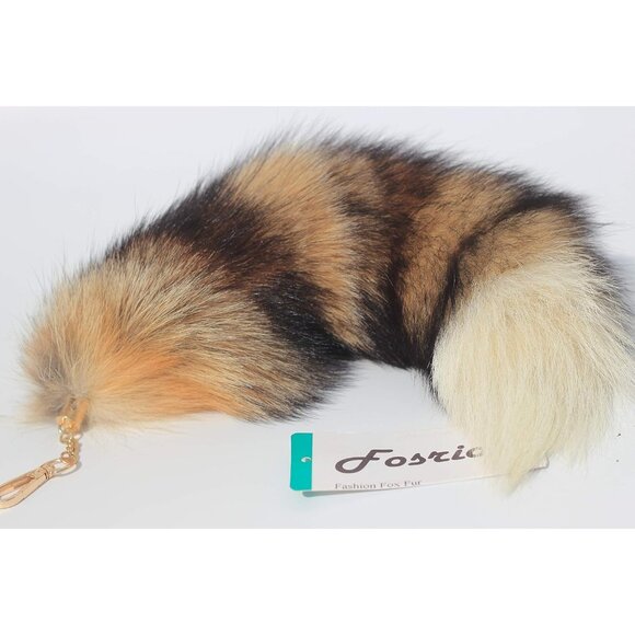 ⚡Brown Tan Real Fox Tail Fur Keychain Clasp Fashion Charm Cosplay Toy Leather - Picture 6 of 8